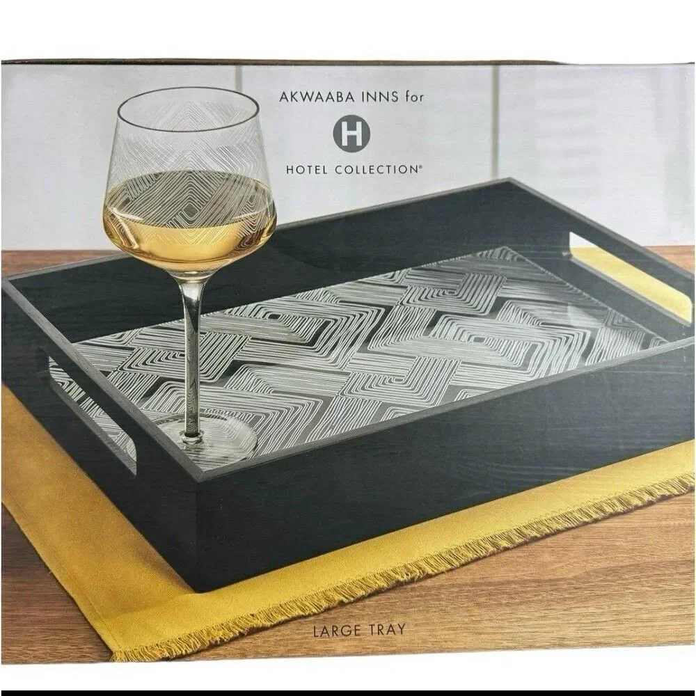 AKWAABA INNS FOR HOTEL COLLECTION Large Wood & Glass Serve Tray serving tray kit